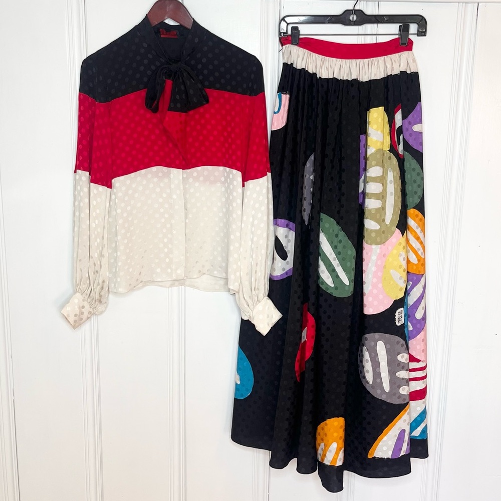 Vintage 80's Michaele Vollbracht Printed Silk Skirt Set Multi-color geometric 6